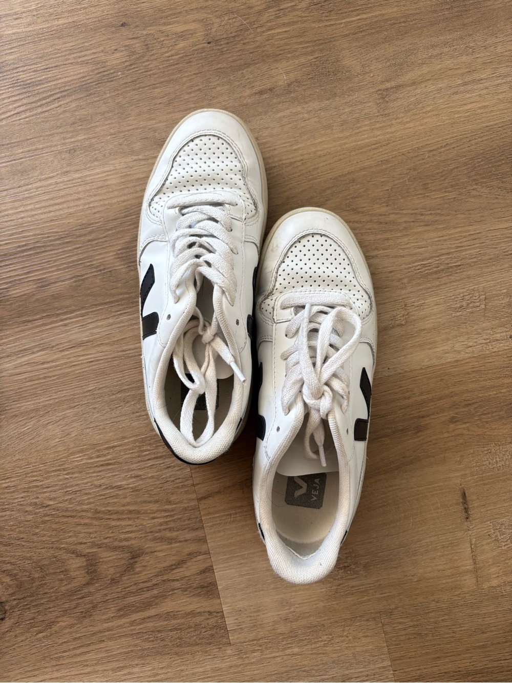 Veja White Athletic Sneakers with Black V Accent